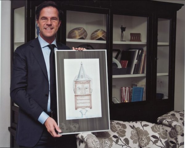 Mark Rutte met tekening (potlood 2011)